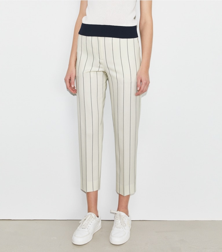Tory Sport designer bottoms Wool Performance Golf Pant in New Ivory Light Stripe front