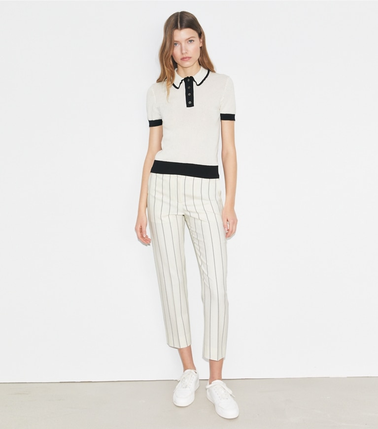 Tory Sport designer bottoms Wool Performance Golf Pant in New Ivory Light Stripe front