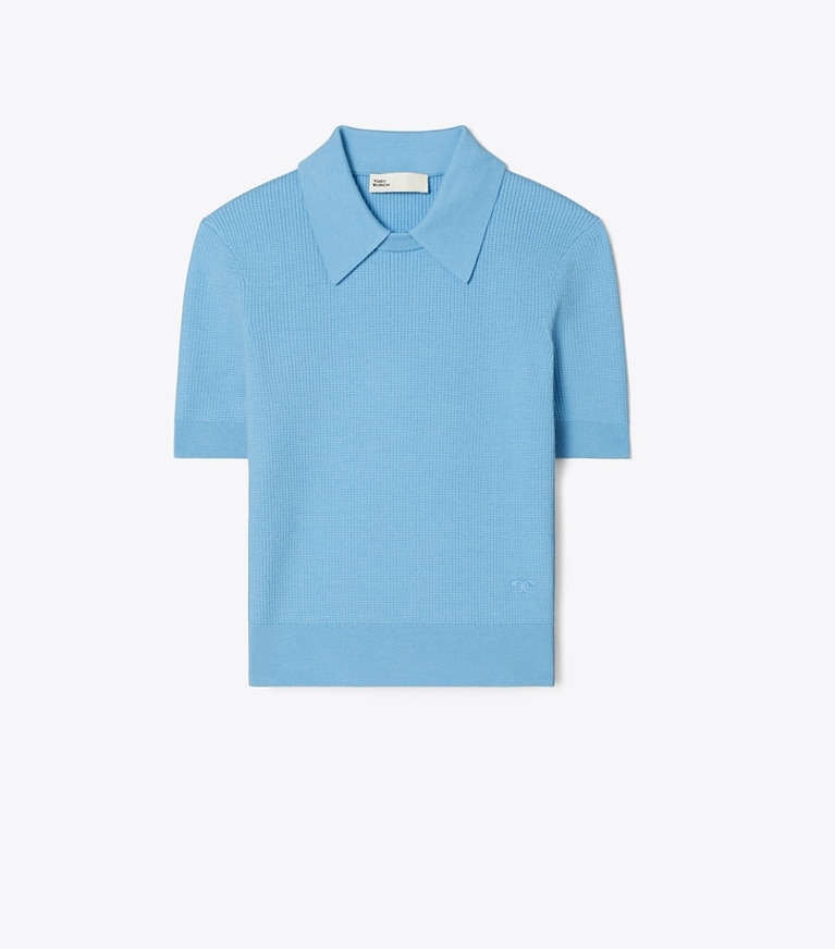 Tory Burch designer トップス ウール ポロシャツ in Light Cerulean front