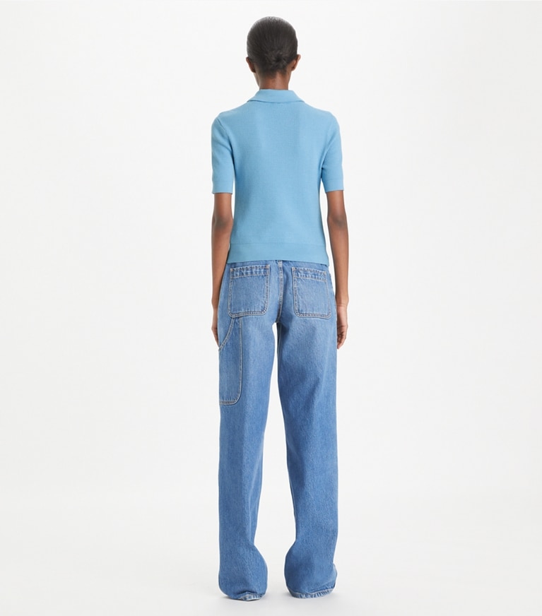Tory Burch designer トップス ウール ポロシャツ in Light Cerulean front