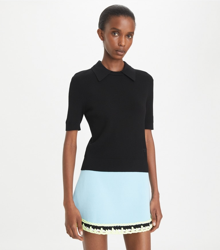 Tory Burch designer tops Wool Polo in Black front