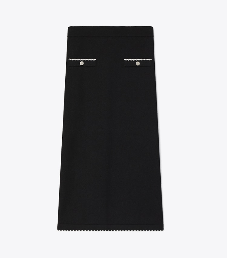 Tory Burch designer bottoms Wool Scalloped Skirt in Black / New Ivory front