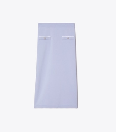 Tory Burch designer bottoms Wool Scalloped Skirt in Pale Blue / New Ivory front