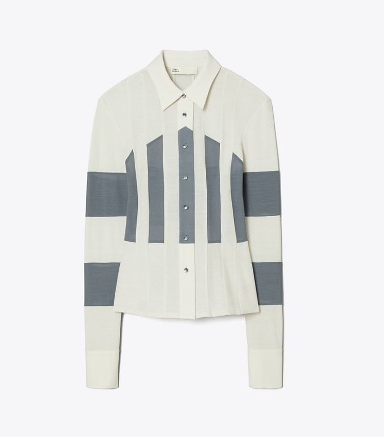 Tory Burch designer tops Wool Shirt in Chalk Gray front