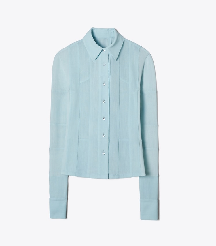 Tory Burch designer トップス ウール シャツ in Frozen Blue front