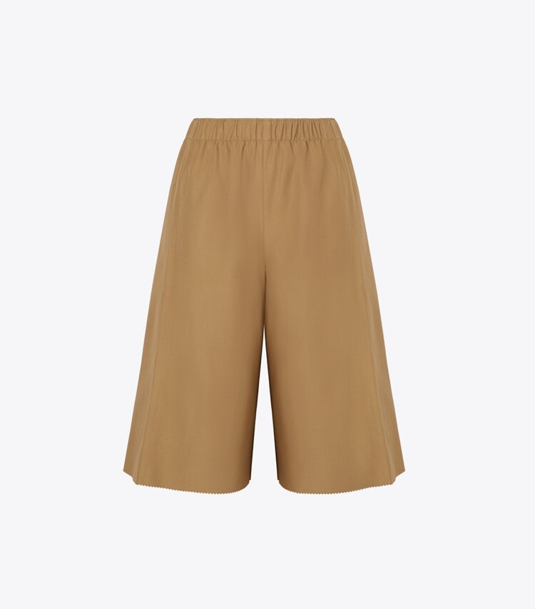 Tory Burch designer bottoms Wool Shorts in Dark Sandalwood front