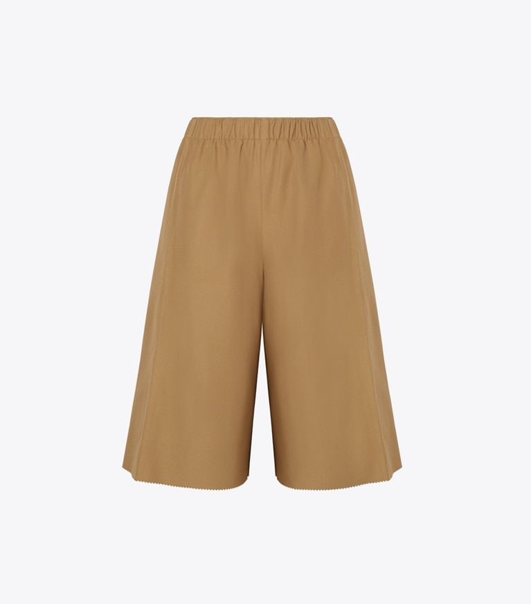 Tory Burch designer bottoms Wool Shorts in Dark Sandalwood front