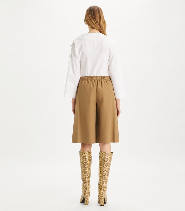 Tory Burch designer bottoms Wool Shorts in Dark Sandalwood front
