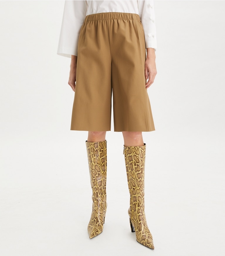 Tory Burch designer bottoms Wool Shorts in Dark Sandalwood front