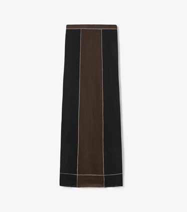 Tory Burch designer bottoms Wool Skirt in Black / Chocolate Brown front