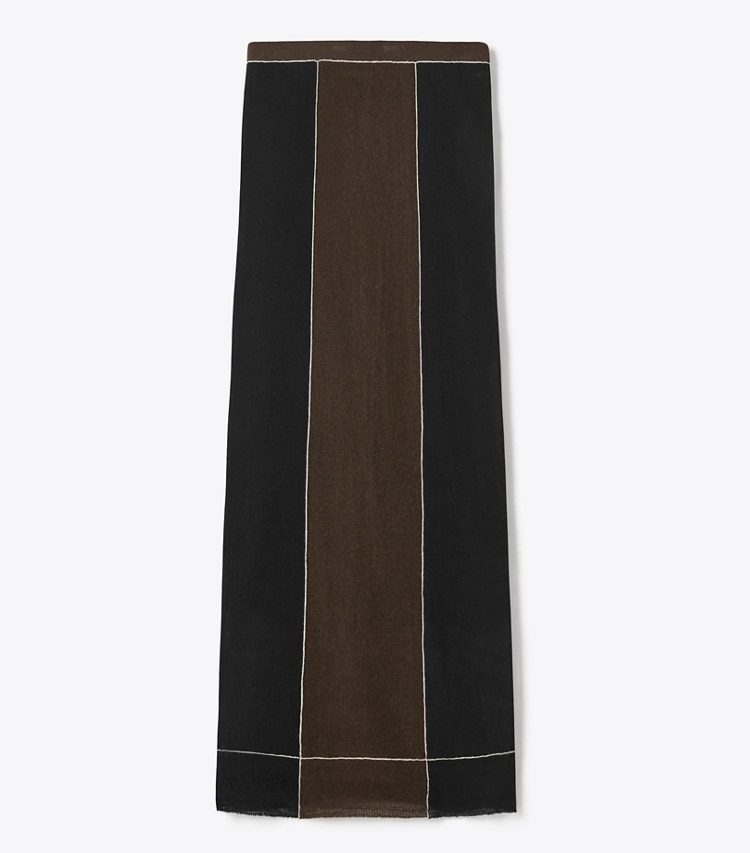 Tory Burch designer bottoms Wool Skirt in Black / Chocolate Brown front