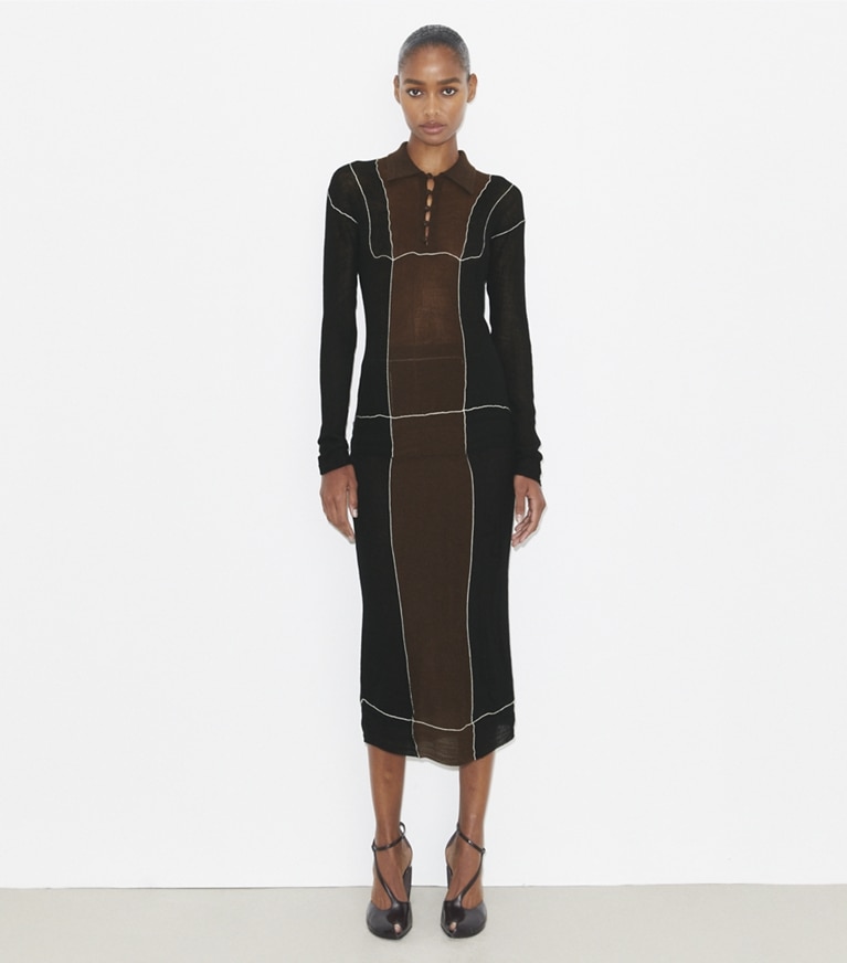 Tory Burch designer bottoms Wool Skirt in Black / Chocolate Brown front