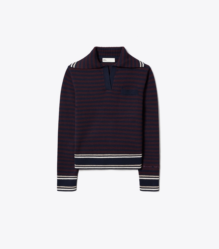 Wool Striped Collar Sweater by Tory Burch