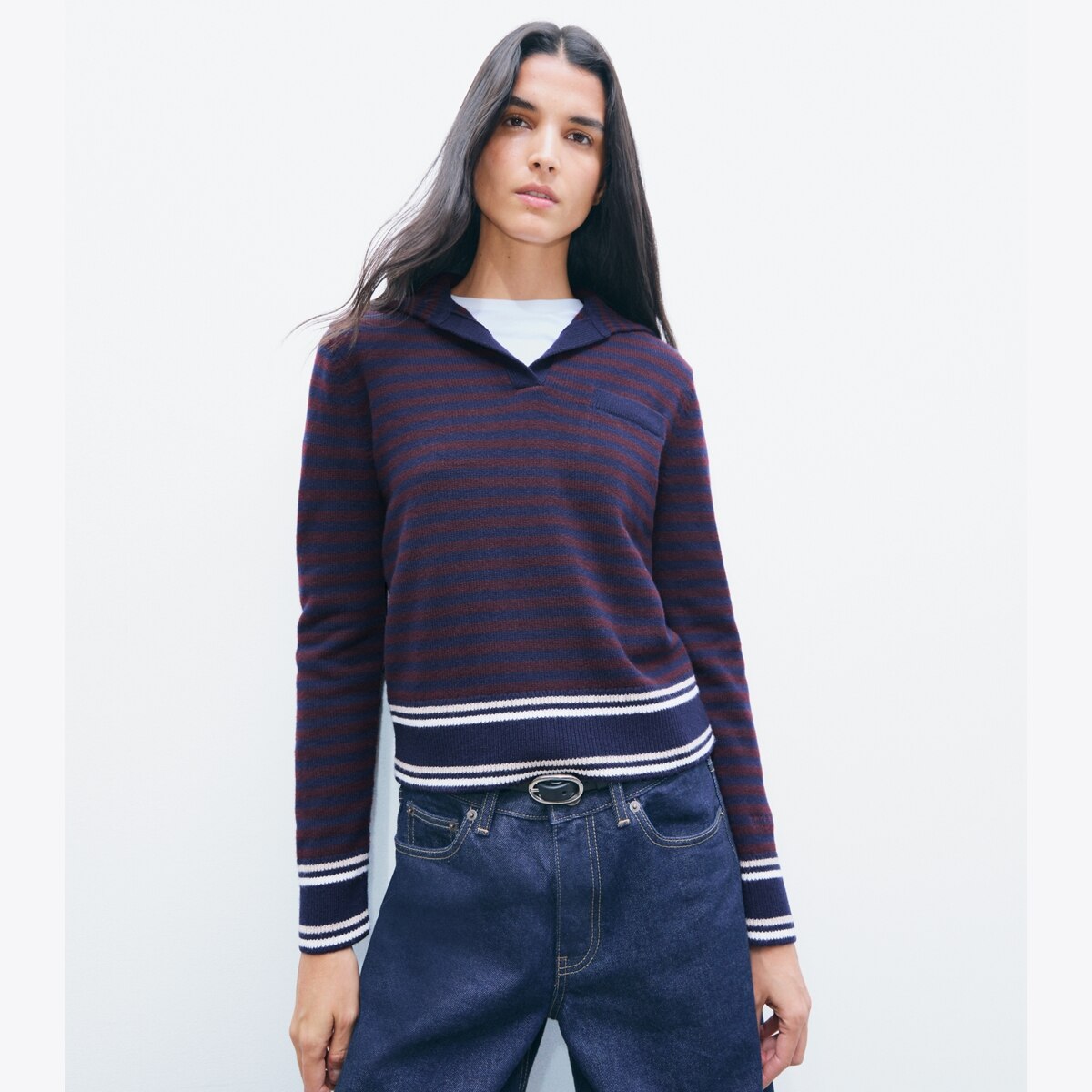 WOOL STRIPED COLLAR SWEATER - thumbnail 2