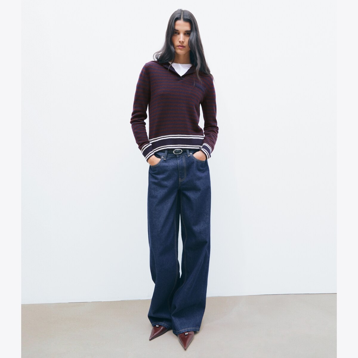 WOOL STRIPED COLLAR SWEATER - thumbnail 3