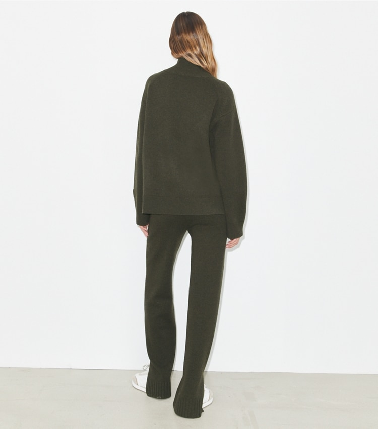 Tory Burch designer bottoms Wool Sweater Pant in Loden on model back