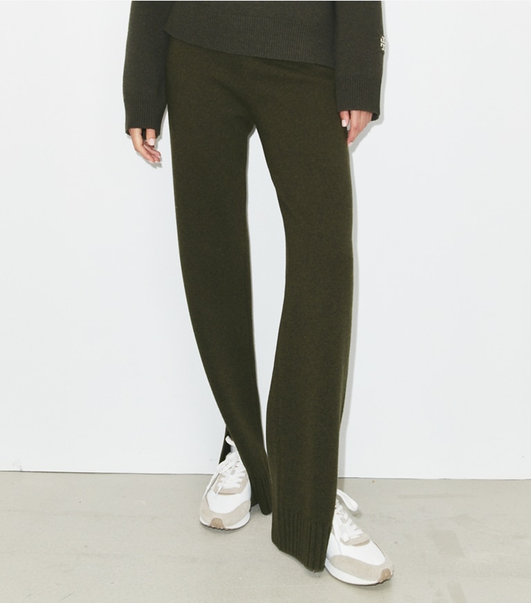 Tory Burch designer bottoms Wool Sweater Pant in Loden front