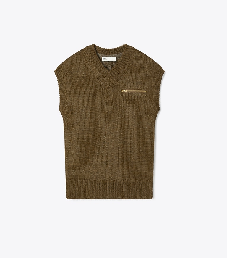 Tory Burch designer sweaters Wool Sweater Vest in Brown front