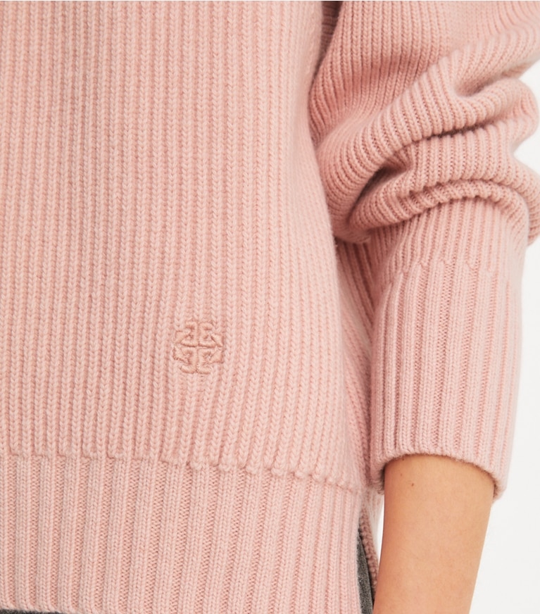 Tory Sport designer sweaters Wool Turtleneck Sweater in Dusk Pink front