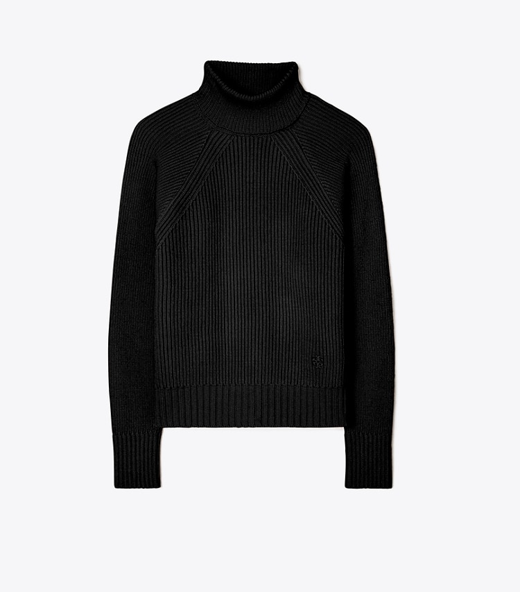 Tory Sport designer sweaters Wool Turtleneck Sweater in Black front