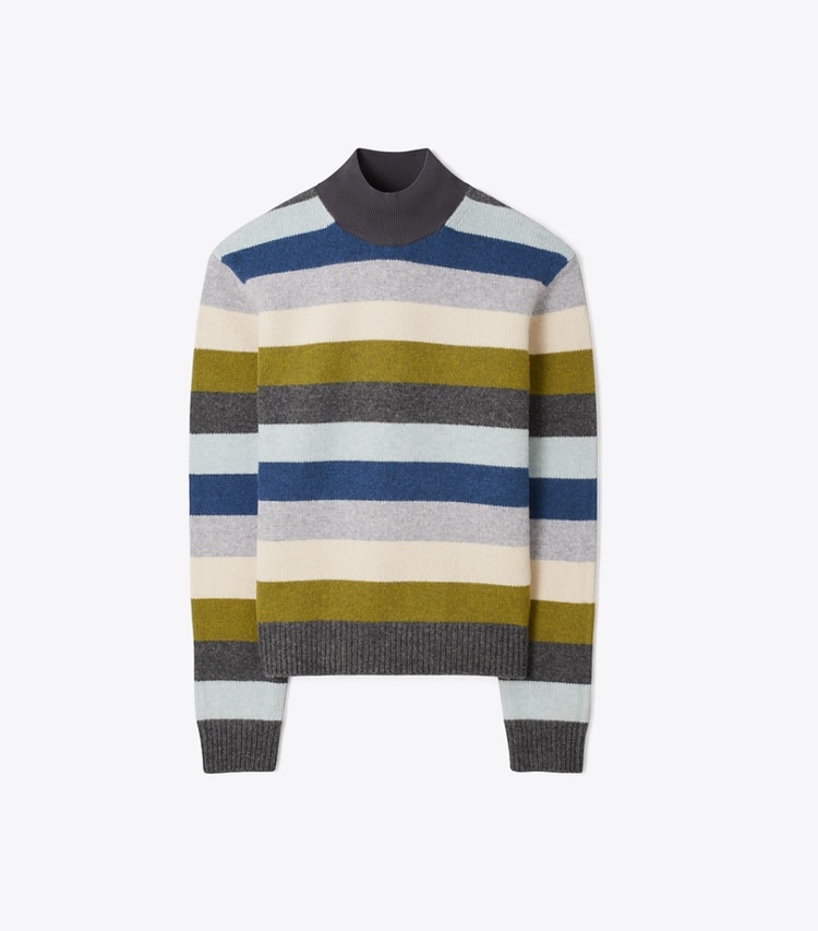 Tory Burch designer sweaters Wool Turtleneck Sweater in Graphite Multicolor Stripe front