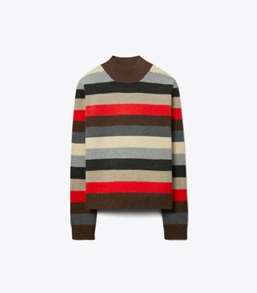 Tory Burch designer sweaters Wool Turtleneck Sweater in Red Evening Stripe Style TS-69319B front
