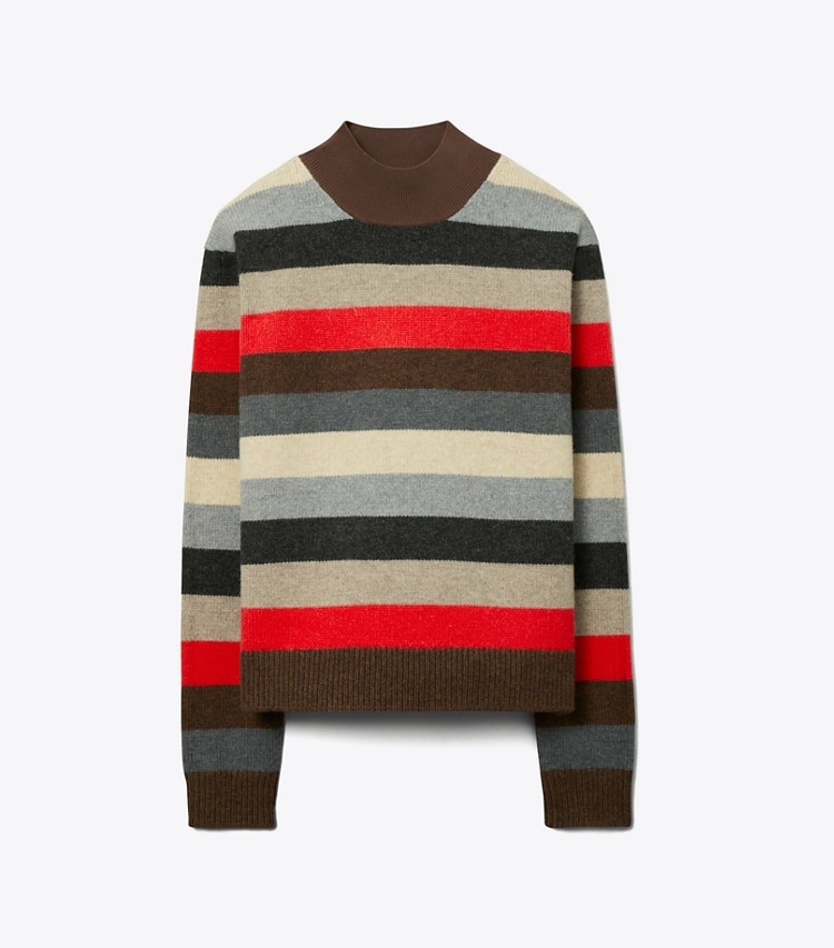 Tory Burch designer sweaters Wool Turtleneck Sweater in Red Evening Stripe Style TS-69319B front