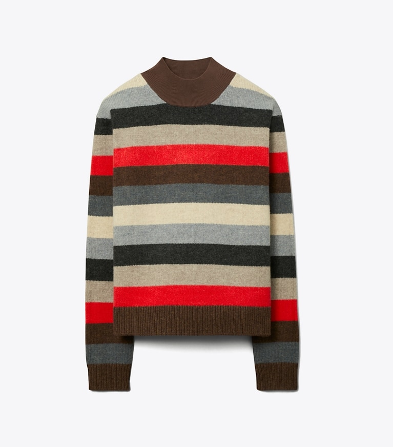 Tory Burch designer sweaters Wool Turtleneck Sweater in Red Evening Stripe Style TS-69319B front