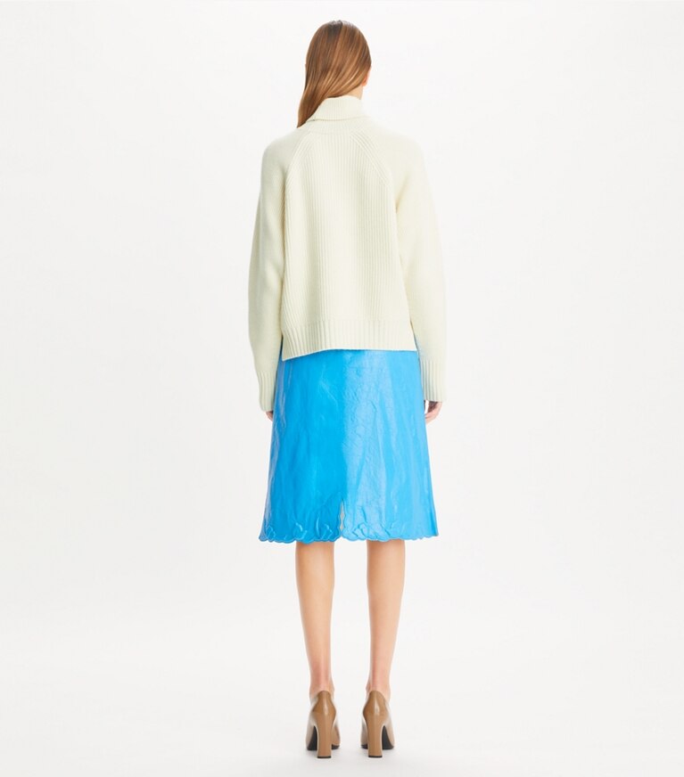 Tory Sport designer sweaters Wool Turtleneck Sweater in NEW IVORY on model back