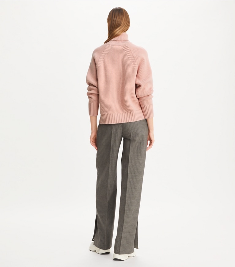 Tory Sport designer sweaters Wool Turtleneck Sweater in Dusk Pink front
