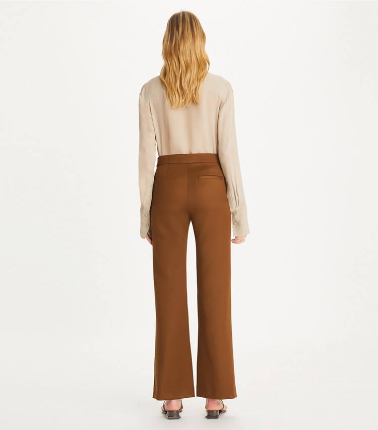 Tory Burch designer bottoms Wool Twill Pant in Mocha Chip on model back