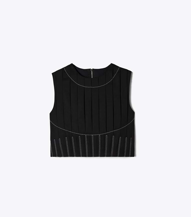 Tory Burch designer tops Wool Twill Pleated Top in Black front