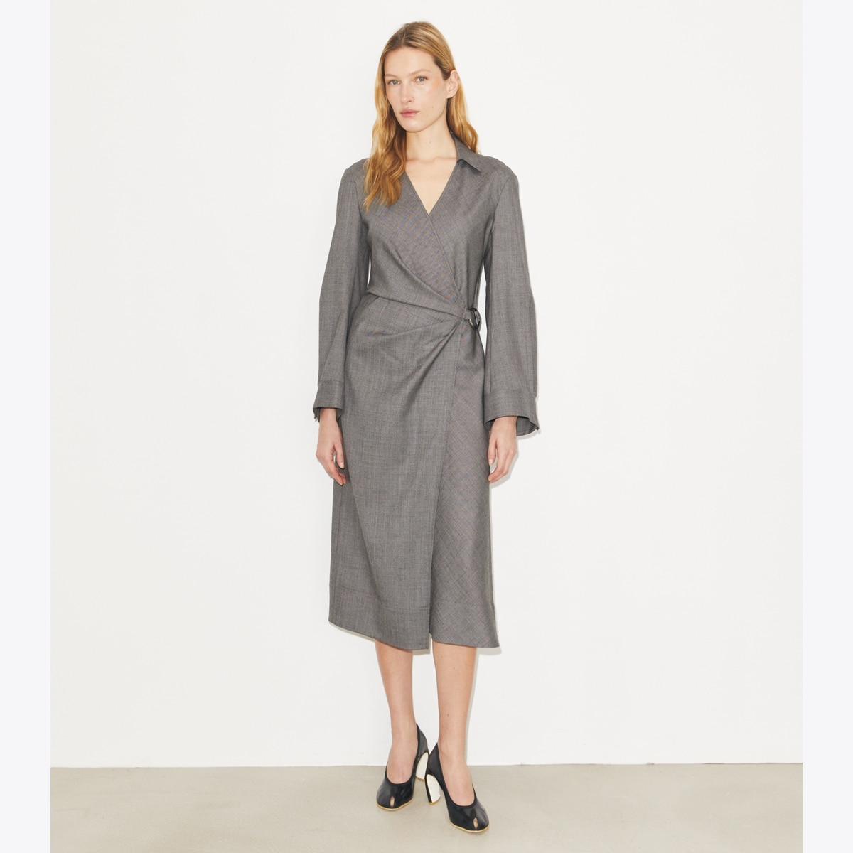 Tory Burch Women's Wool Wrap Dress in Black/Gray, size 4