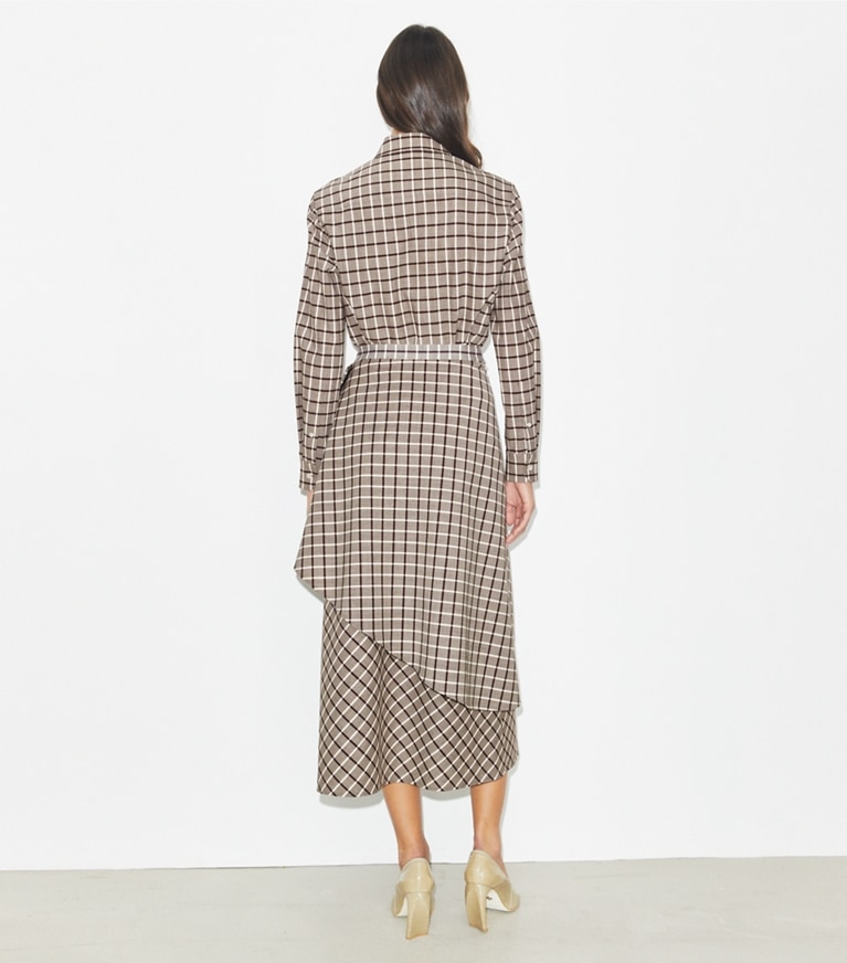 Tory Burch designer bottoms Wool Wrap Skirt in Plum/Ivory Windowpane front