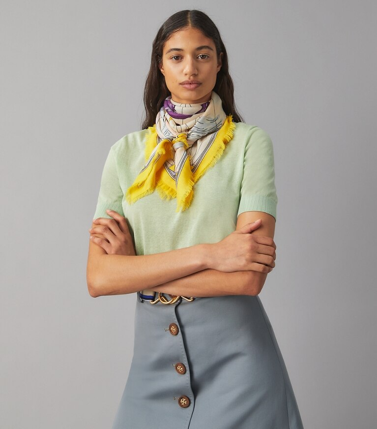 Tory Burch designer scarves World Map Wool Square Scarf in Lilac overhead