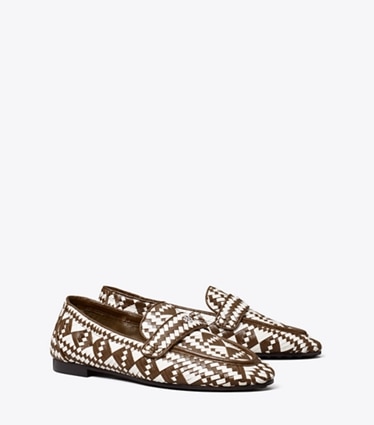 Tory Burch designer flats Woven Ballet Loafer in TOASTED SESAME / BIANCO angle