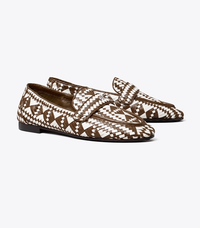 Tory Burch designer flats Woven Ballet Loafer in TOASTED SESAME / BIANCO angle