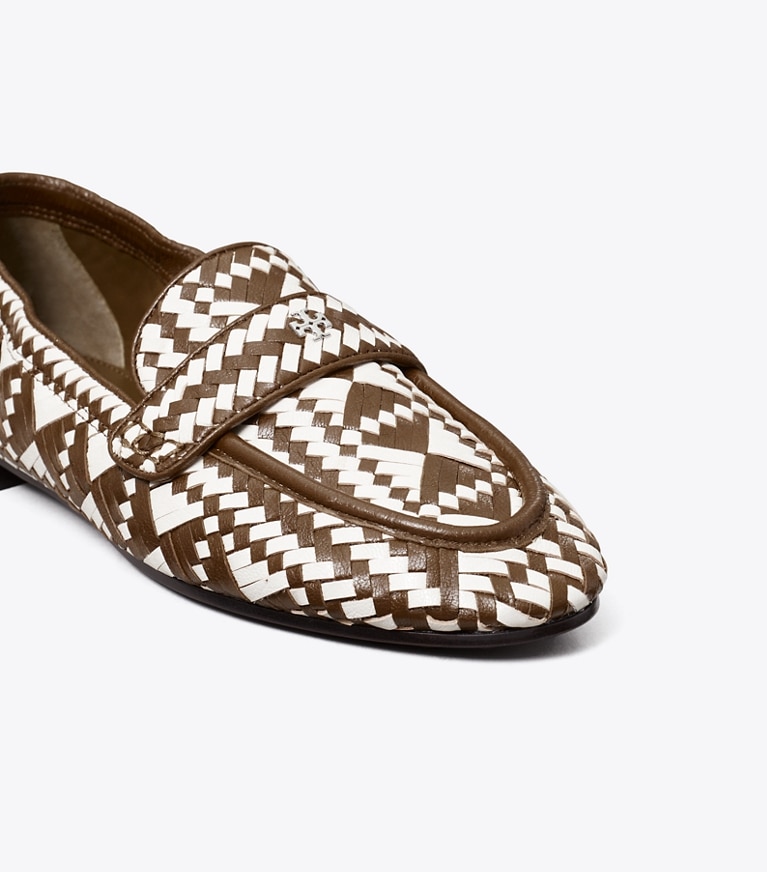 Tory Burch designer flats Woven Ballet Loafer in TOASTED SESAME / BIANCO detail