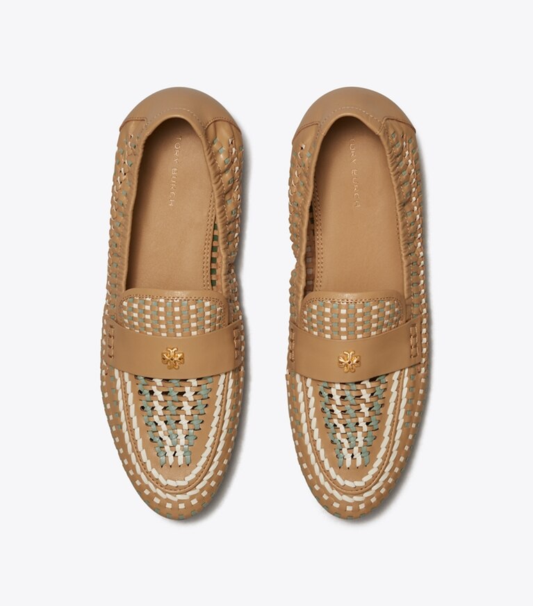 Tory Burch designer フラット ウーブン バレエ ローファー in GINGER SHORTBREAD / LT CM / SEA WIND angle