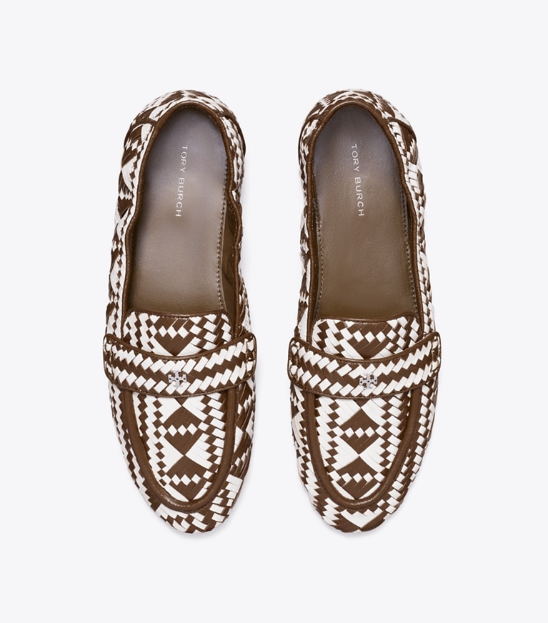 Tory Burch designer flats Woven Ballet Loafer in TOASTED SESAME / BIANCO overhead