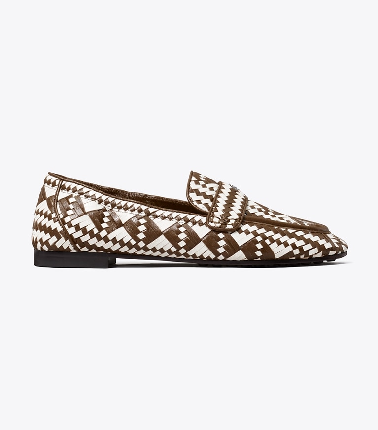 Tory Burch designer flats Woven Ballet Loafer in TOASTED SESAME / BIANCO side