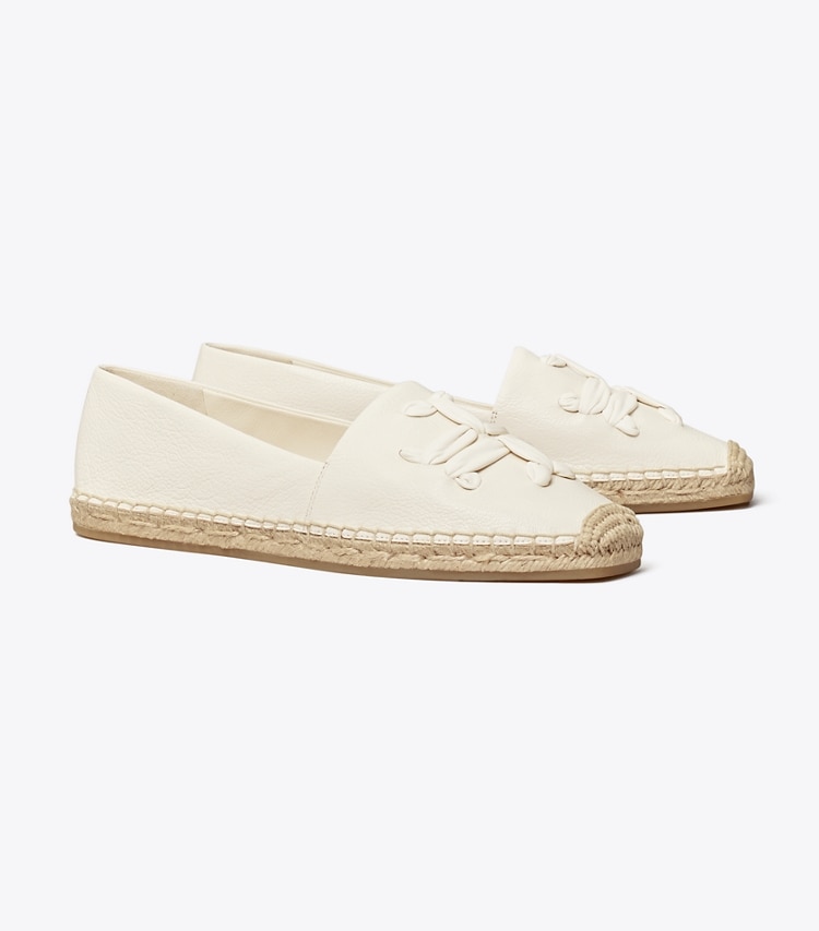 Tory Burch designer espadrilles Woven Double T Aline Espadrille in New Ivory angle