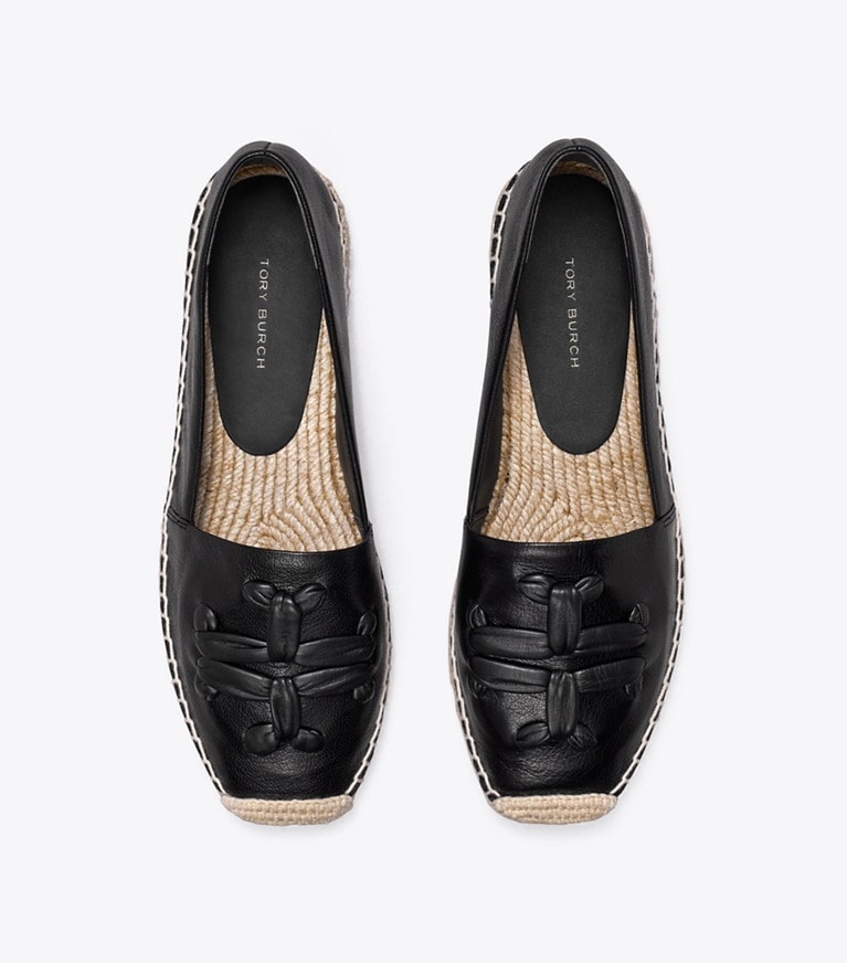 Tory Burch designer espadrilles Woven Double T Aline Espadrille in Perfect Black angle