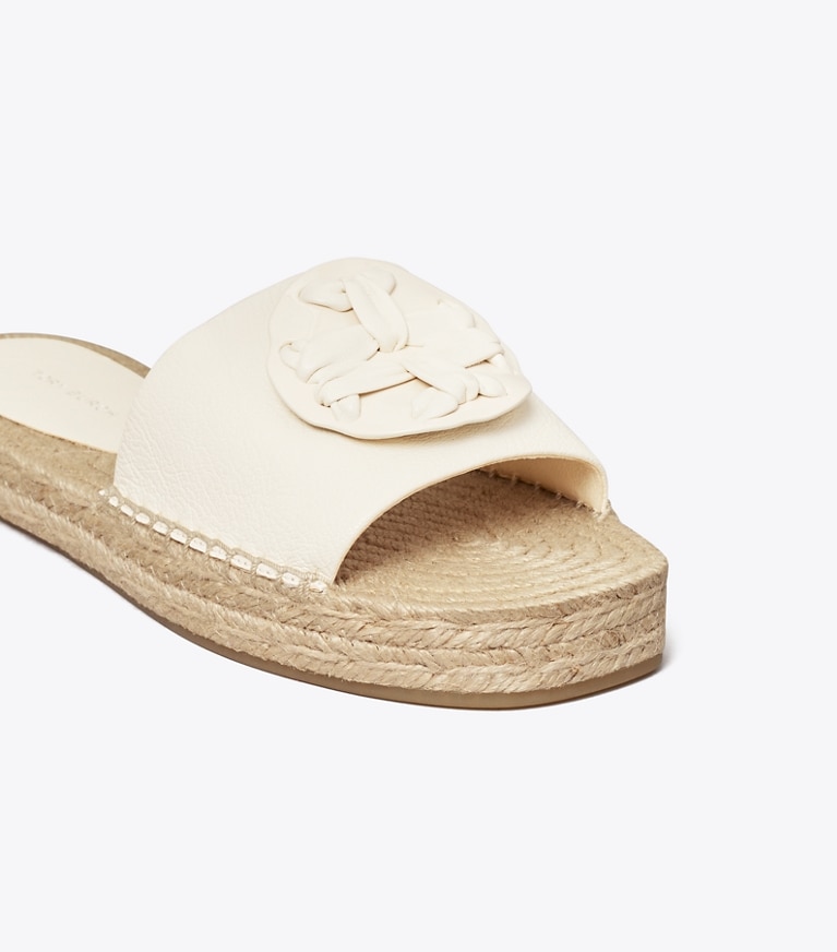 Tory Burch designer espadrilles Woven Double T Espadrille Slide in New Ivory  angle