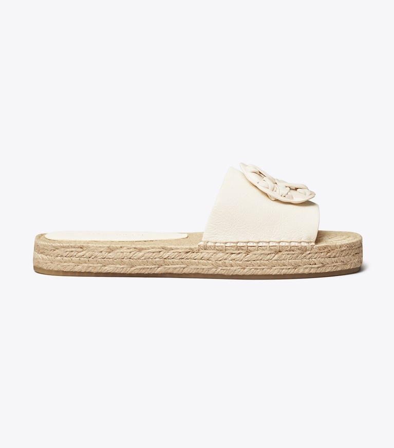 Tory Burch designer espadrilles Woven Double T Espadrille Slide in New Ivory  angle