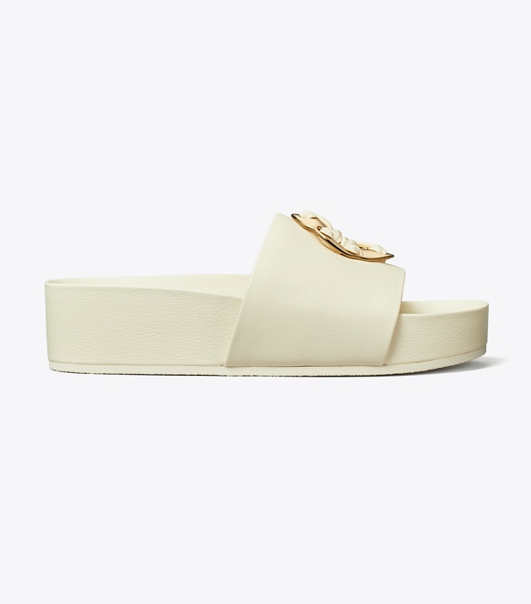 Tory Burch designer sandals Woven Double T Slide in Light Cream side