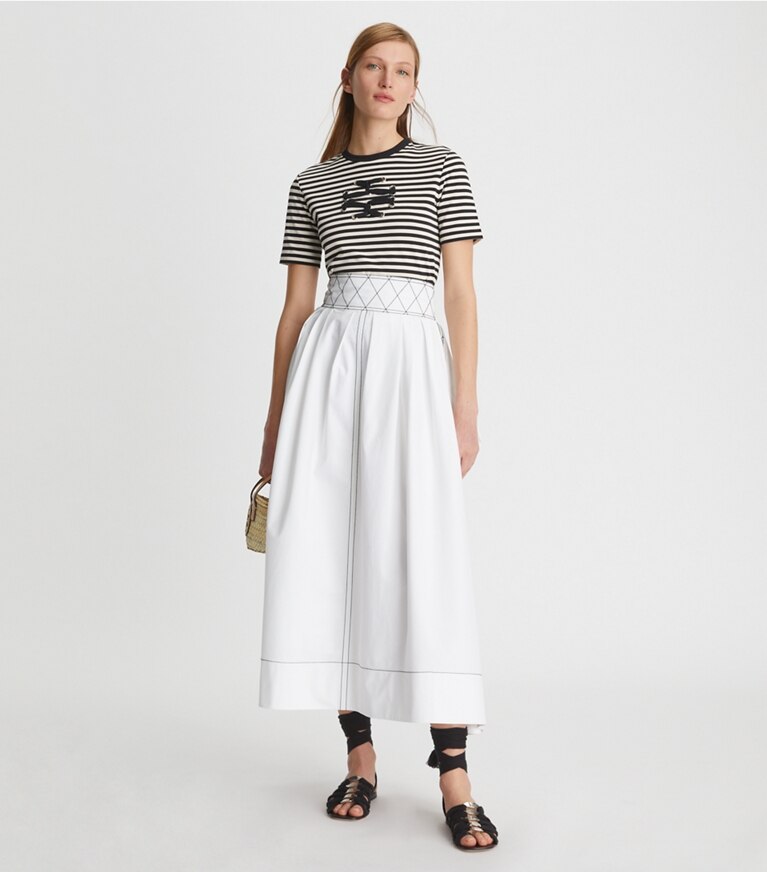 Tory Burch designer tops Woven Double T T-Shirt in Black / New Ivory front main