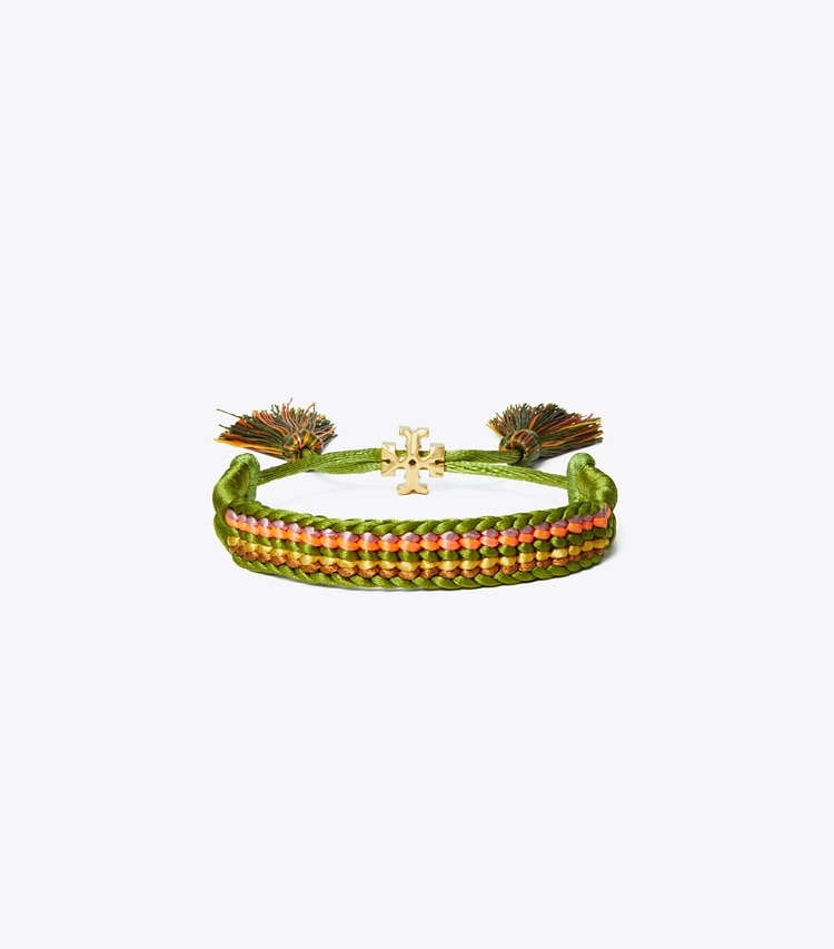 Tory Burch designer bracelets Woven Friendship Bracelet in Rolled Gold / Green Multi front