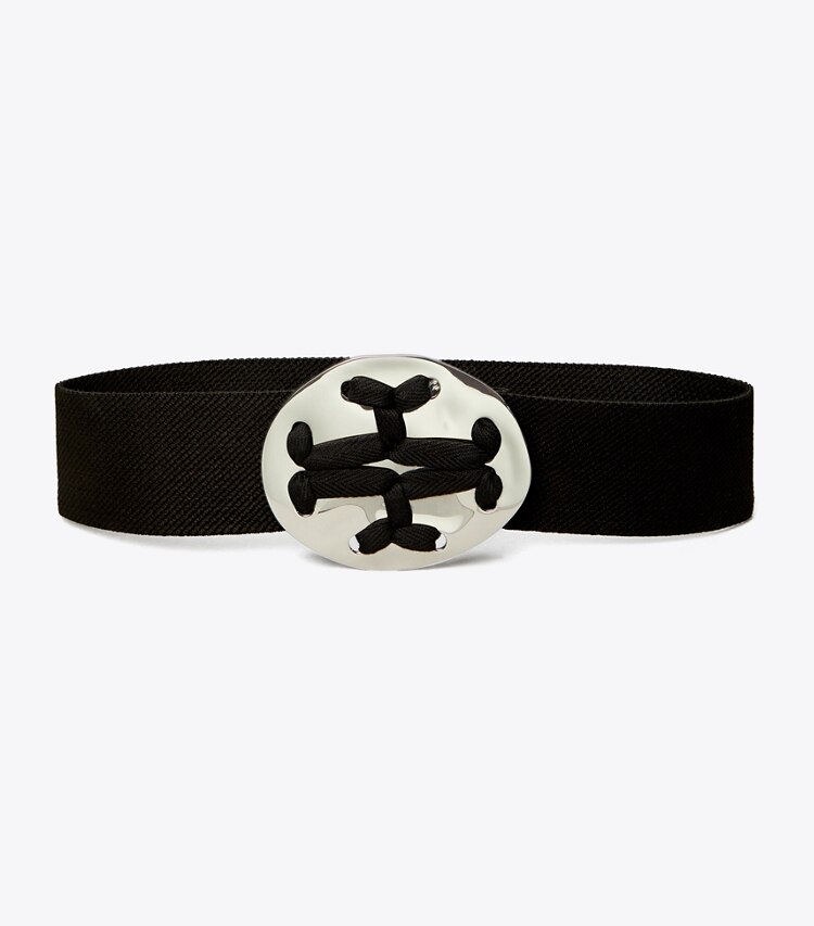 Tory Burch designer belts Woven Logo Belt in Black front