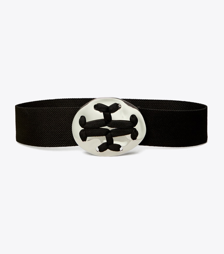 Tory Burch designer belts Woven Logo Belt in Black front